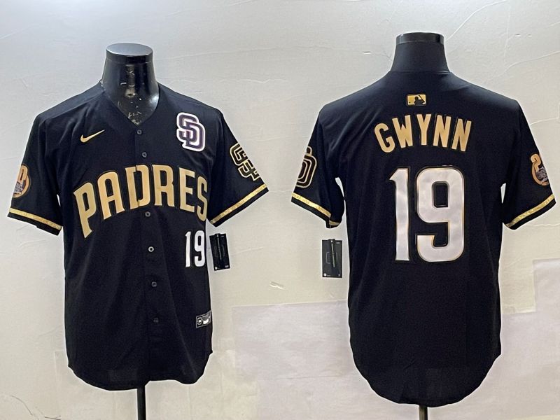 Men San Diego Padres 19 Gwynn Black Gold Game 2025 Nike MLB Jersey style 2